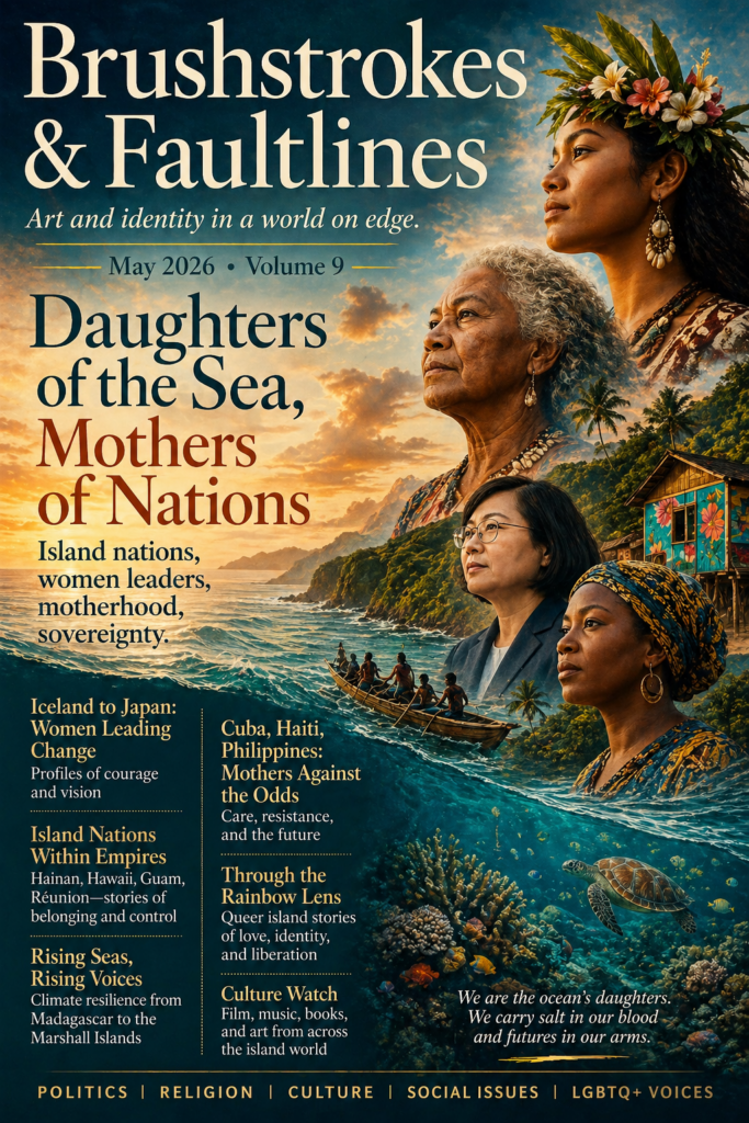 Brushstrokes & Faultlines
Art and identity in a world on edge.

May 2026 • Volume 9

Daughters of the Sea, Mothers of Nations
Island nations, women leaders, motherhood, sovereignty.